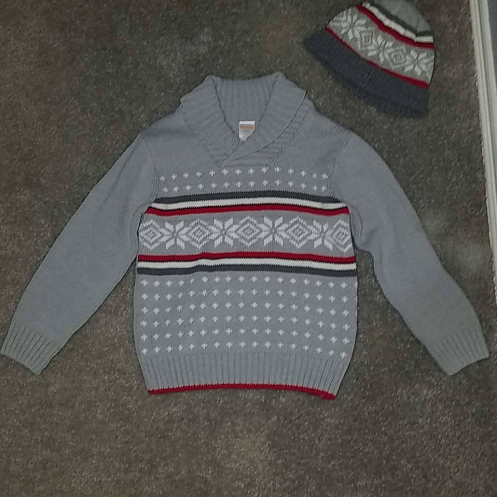 Boy Gymboree sweater matching hat set